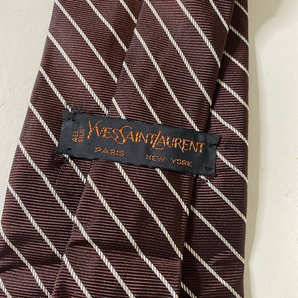 Yves Saint Laurent Brown and White Striped Tie - Picture 4 of 5
